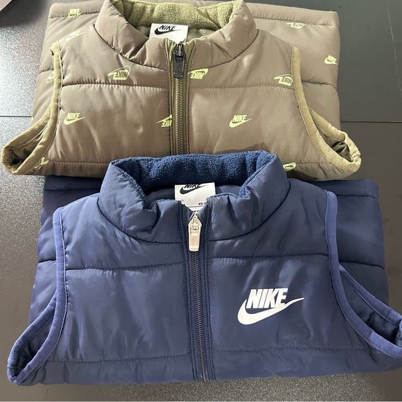 Nike Other - NIKE Lot of 2 Vests Boys Full Zip Navy & Olive Green With NIKE Graphic Sz 18 Mth